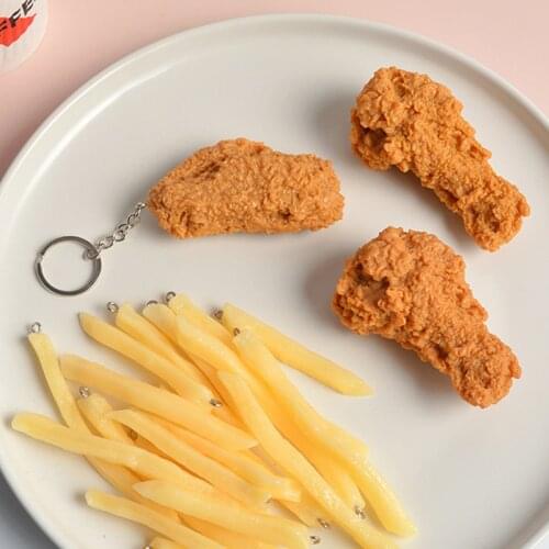 1X Imitation Food Keychain French Fries Chicken Nuggets Fried Chicken leg Food Pendant Childrens Toy Promotional Gift KeyRing