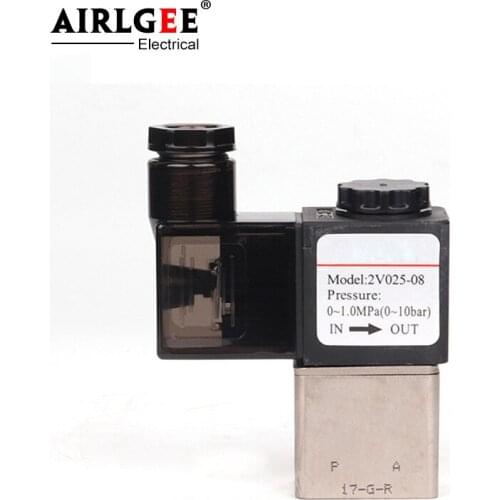 1PCS 2V025-08 2V025-06 1/4" 1/8" 2 way 2 Position DC 12V 24V AC 36V 220V 110V Pneumatic Solenoid Air Control Valve Aluminium