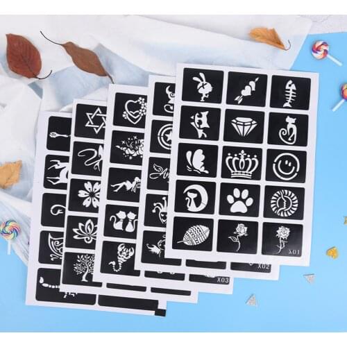 1pcs Small Cute Flower Butterfly Cartoon Tattoo Stencil Airbrush Glitter Tattoo Stencil Woman Girl Kids Drawing Template