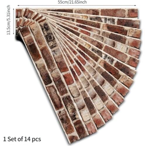 14pcs/Set Imitation Brick Wallpaper Diy Pvc Self-Adhesive Kitchen Bathroom Home Decoration Wall Tile Stickers Waterproof