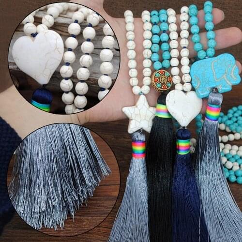 2019 Bohemian Ethnic Women Jewelry Retro Synthetic White Turquoises Stone Tassel Star Pendants Necklace Sweater Chain Long Neckl