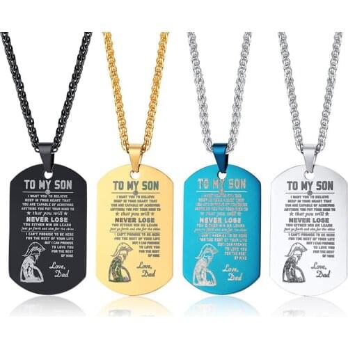 2021 Fahion Stainless Steel Army Pendant Laser With TO MY SON Logo Hip Hop Street Style Pendant Europe and America Necklace