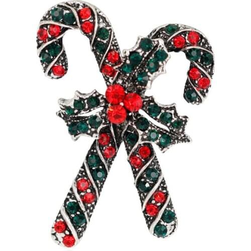 30pcs/lot Christmas Candy Cane Brooch Crystal Candy Brooch Rhinestone Christmas Brooch Pin