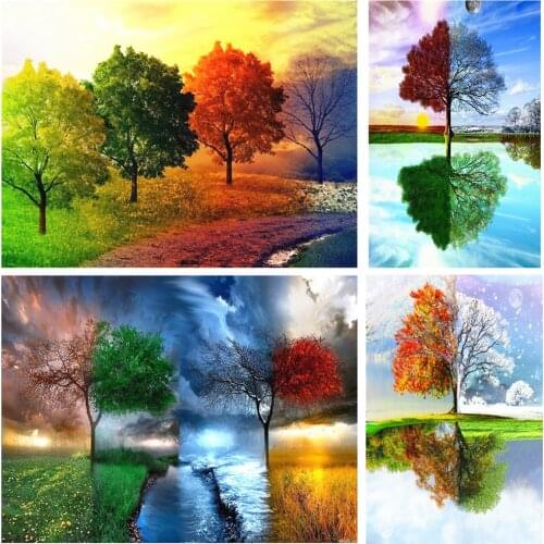 5D DIY Full Square/Round Diamond Painting Color Tree Four Seasons Tree Home Decoration Gifts Cross Stitch Rhinestone Embroidery
