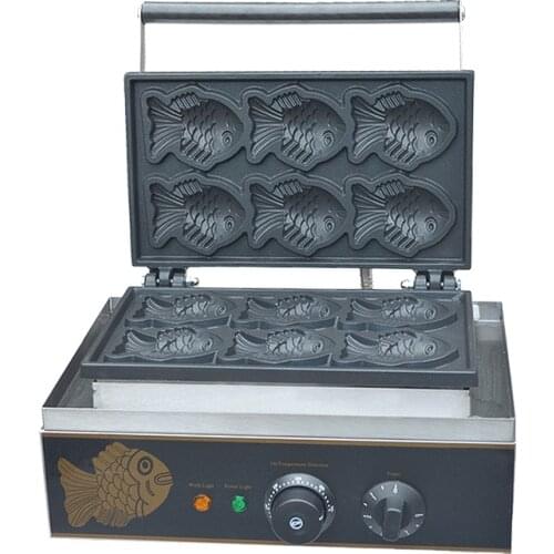 110V 220V 6pcs Fish Cakes Machine Commercial Electric Fish Shaped Cake Machine Ice Cream Taiyaki Waffle Maker EU/US/AU/BS Plug