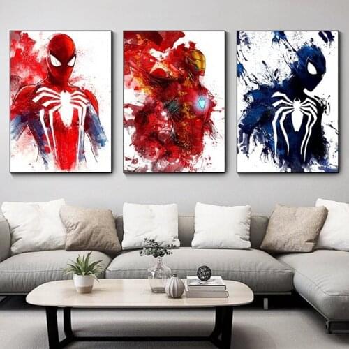 Marvel Superhero Abstract Watercolor Spiderman Iron Man Anime Art Poster Bedroom Decoration Canvas Painting Kids Birthday Gift