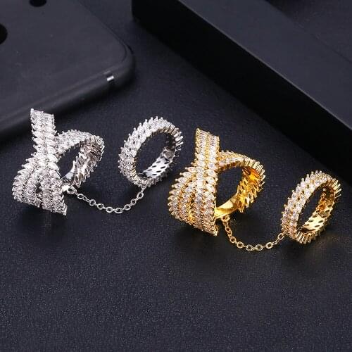 Accking Trendy X-shape connect Cubic Zirconia Engagement Bridal Rings Jewelry Micro-paved for women