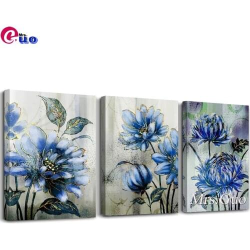 5d Diy Diamond Painting Full Square Triptych Blue Flower Chrysanthemum Diamond Embroidery Picture Of Rhinestones Home Decor
