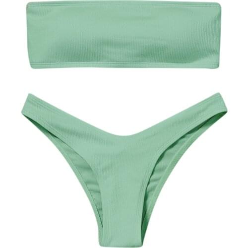 Strapless Bikini 2021 Woman 2 Piece Swimsuit Solid Swimwear Sexy Bikini Set Female Swimwear High Waist Push Up Biquini Pink Blue