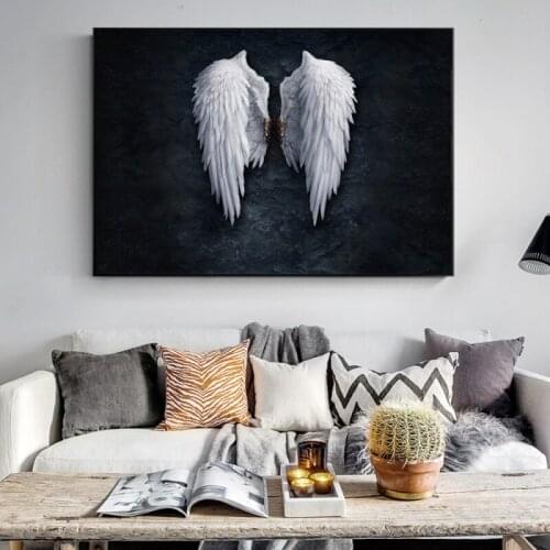 Black White Design Angel Wings Wall Art Canvas Printings Modern Poster and Print Wall Pictures for Living Room Decor