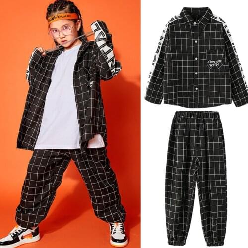 ChildrenS Hip-Hop Dance Costumes For Kids Boys Lattice Jacket Shirt Hiphop Pants Suit Girls Jazz Street Dance Clothes DQS5795