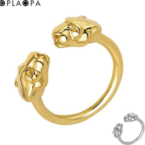 DPLAOPA 925 Sterling Silver Gold Plated Silver Panther Ring Resizable Adjutable Women Party Jewelry Open Bangle Circle Jewels