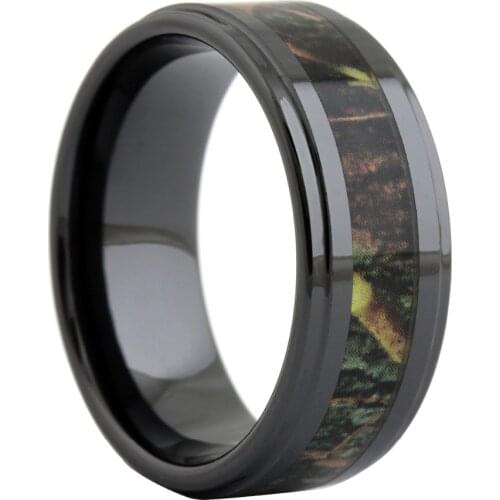 Eamti Luxruy 8mm Black Ceramic Ring Men Vintage Green Branches Camo Inlay Wedding Band Engagement Rings Men Fashion Jewelry