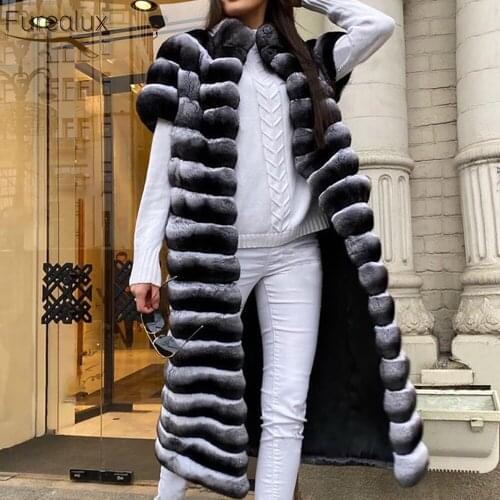 FUREALUX Fashion Real Rex Rabbit Fur Coat Street Style Winter WomenS New Classic Twill Stand-Up Collar Long Handmade Clothing