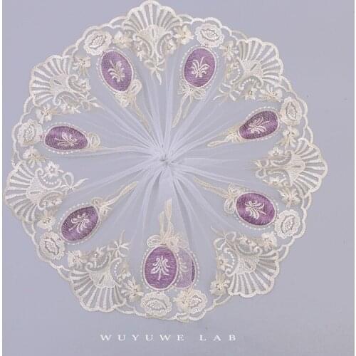 2yards Gold Champagne Purple Embroidery Lace Fabric Trimming Dress Home Textile Lace Trims DIY Decorative Accessories 19cm Wide