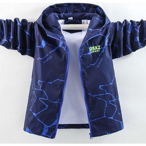Spring 4-14Y Boys Jackets New Kids Coats Tops Irregular Print Jacket Clothes Children Hooded Outwear Sport Windproof Windbreaker