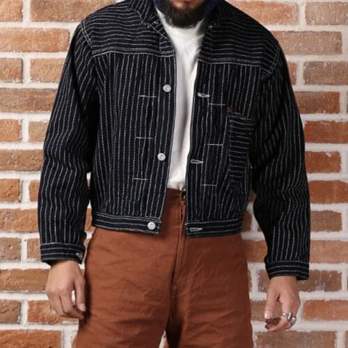 Bronson 1878 Wabash Blouse Single Pocket Indigo Stripe Denim Jacket Mens Classic Retro Jackets