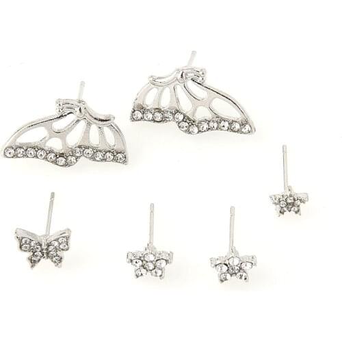 Boho Crystal Butterfly Star Earrings Set Fashion Silver Color Geometry Ear Clip 2020 New Trend Women Men Wedding Jewelry Gifts