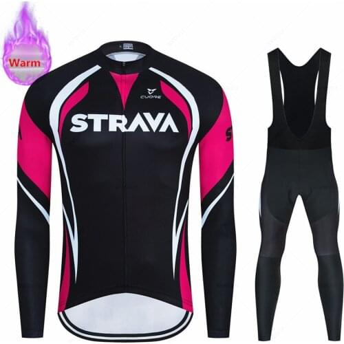 2022 New Strava Winter thermal fleece Outdoor Riding Cycling Clothing men Long Sleeve Cycling Jersey Set MTB Bike Bib Pants