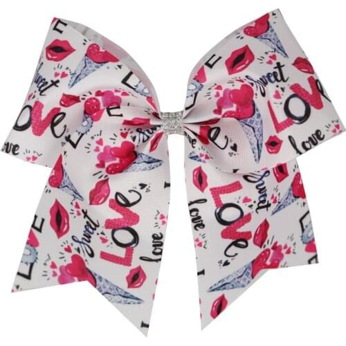 NEW Valentines Day Bowknot 7inch Cheer Bow with Elastic Band Or Clip For Girls Kids Cheerleading Hair Bows Hair Accessories