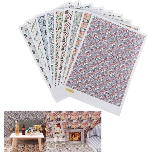 New Style 1PCS 1/12 Dollhouse Miniature Wall Decal Floor Sticker Bedroom Living scene Decoration Accessories