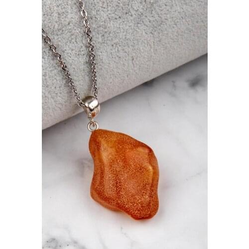 Drop Amber Necklace 925 Sterling Silver Necklace Organic Healing Stone Amber