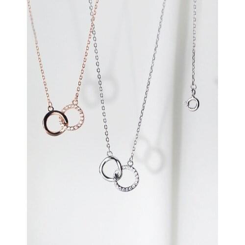100% Real 925 Sterling Silver Interlocking Circles Pendant Necklace Simple Geometric Necklace for Wqmen Girls Gifts