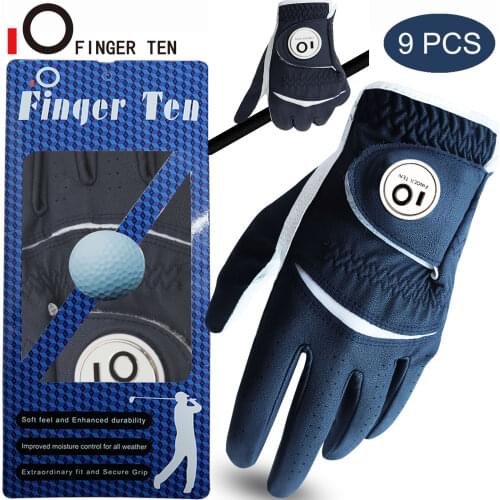 6Pcs Blue Khaki RedGolf Gloves Men Leather Breathable Glove with Ball Marker Small Medium Large XL All Weather Drop Shipping