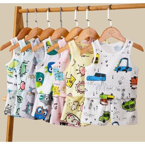 Boys Girls Pajamas New Summer Sleeveless Vest Set Childrens Clothing Cotton Sleepwear Pyjamas Sets For Kids 2 4 5 6 7 8 9 Years