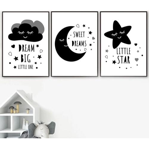 Black And White Star Moon Posters Print Nursery Wall Art Canvas Painting Cloud Poster Nordic Wall Pictures Kids Baby Room Decor