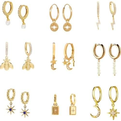 ROMAD 925 Sterling Silver Moon Star Drop Earrings Light Luxury Gold Small Hoop Earrings For Women Korean Jewelry Pendientes #20