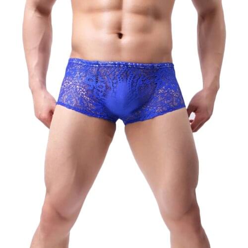 Sexy Lace Thin Boxer Breathable Men Mesh Transparent See Through U-convex Underwear Lingerie Gay Wear Pants Hombre