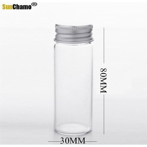 30x80mm Glass Bottles Clear Drifting Bottles Christmas Small Wishing Bottles with Aluminum Bottle Cap Capacity of 40ML