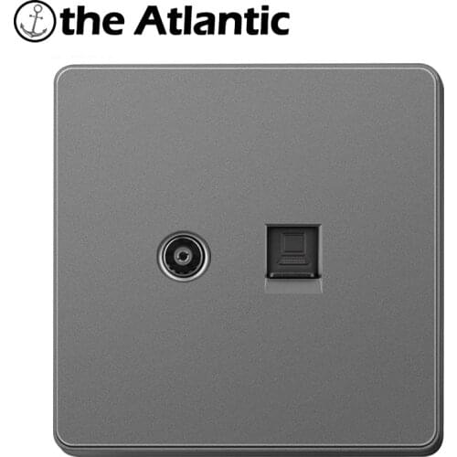 TV Signal RJ45 Telephone Computer Data Satellite Cable Wall Socket PC Data Female Jack Outlet Gray Plastic Frame