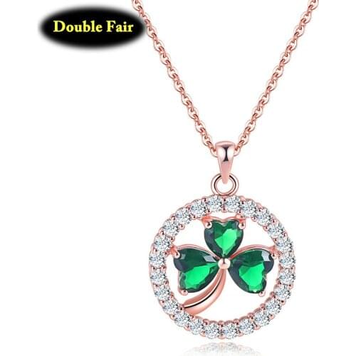 Unique Necklaces & Pendants For Women Heart Shaped Clover Crystal Rose Gold Color Cubic Zircon Jewelry Chain DWN019M