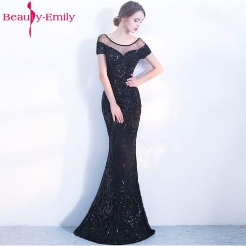 Beauty Emily Golden Elegant Backless Long Evening Dresses 2020 Mermaid Black Party Sequins Maxi Dress