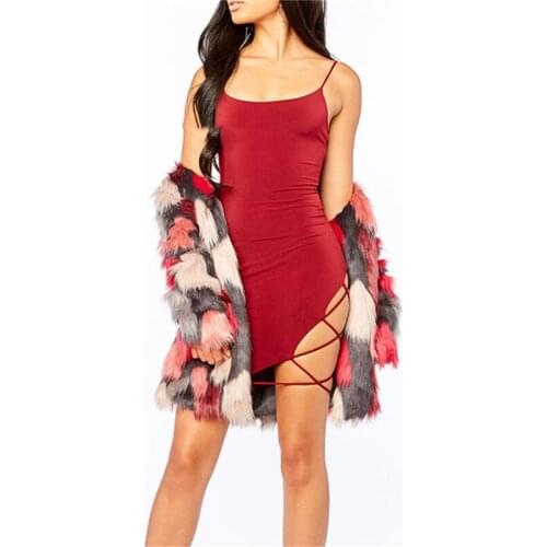 Summer New Sexy Casual Womens Red Black Tie Strap Tight Mini Short Knit Sling Dress