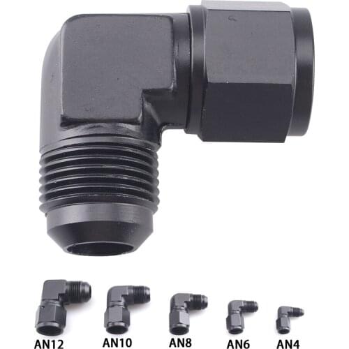 Evil energy Oil Fuel Fittings Anodized Aluminum Fuel Adapter 90 Degree Female AN4-AN12 Swivel Adaptors To Male Black