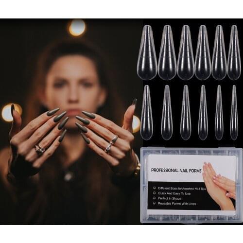 100/120pcs Clear Dual Nail Form System for 3D UV Gel Acrylic Tips Decoration Nail Art Mold with Box Fake Tips Mold Form Reusable