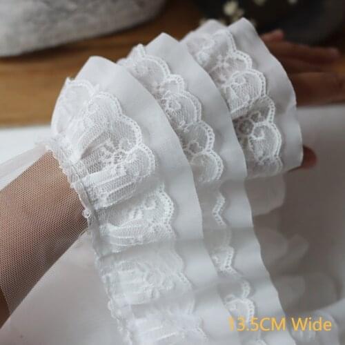 13.5CM Wide Three Layers Embroidered Lace Pleated Chiffon Fabric Ribbon Dress Collar Ruffle Trim Wedding Fluffy DIY Sewing Decor
