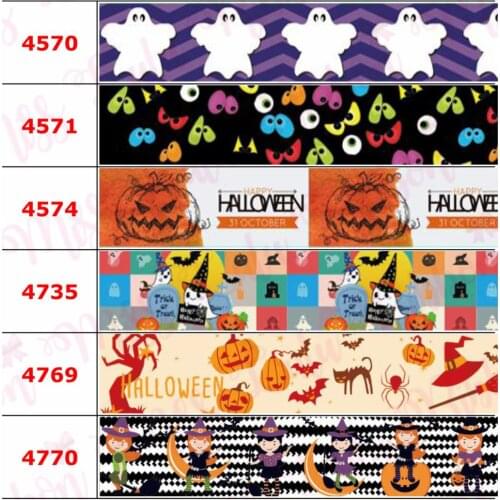 16mm-75mm Halloween Series Cartoon Bat Pumpkin Printed Grosgrain/Foe Ribbon Ghost Geometric DIY Hair Bowknots 50yards/roll