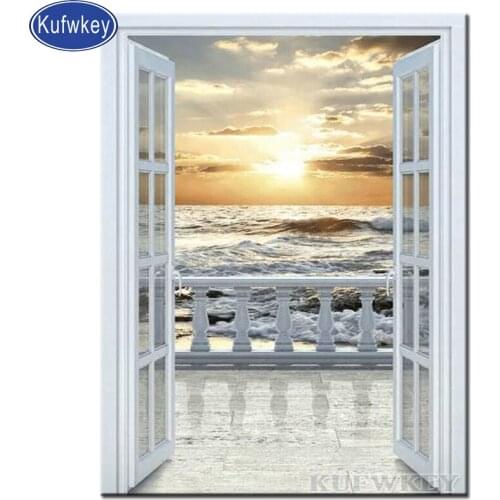 Diamond mosaic"Sunrise outside window"diamond painting round beads full drill square resin diamond embroidery Scenery wall art