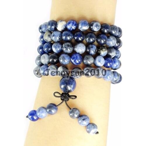 Natural Sodalite 8mm Gem Stone Buddhist 108 Beads Prayer Mala Multi-Purpose Stretchy Bracelet Necklace 2Strands/Pack
