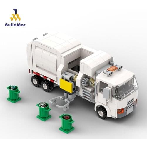 BuildMoc City Street View Rubbish Classification Truck Garbage Building Blocks High-tech Car Sanitation Truck Toy for Kid Gift