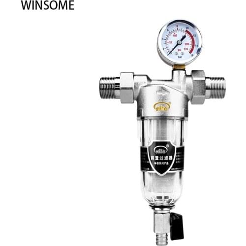 Central PreFilter Whole House Water Pre-filter Double Filter Purifier Large Flow 40um Backwash Pressure Gauge Kitchen Fixture