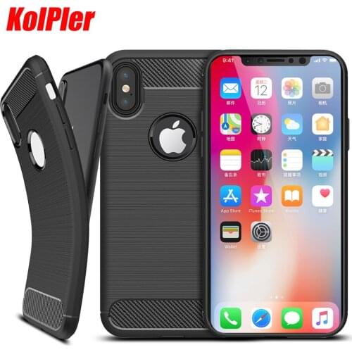 KOLPLER Case for iPhone X Luxury Hybrid Slim Armor Carbon Fiber Texture Brushed Silicone Bumper Cover on for iPhone X 10 Fundas