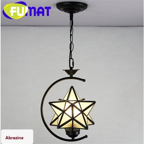 FUMAT Stained Glass Art Decor Pendant Lamp Loft Light Moon Star Diamond Light Corridor Kitchen Dinning Room Glass Pendant Lamps