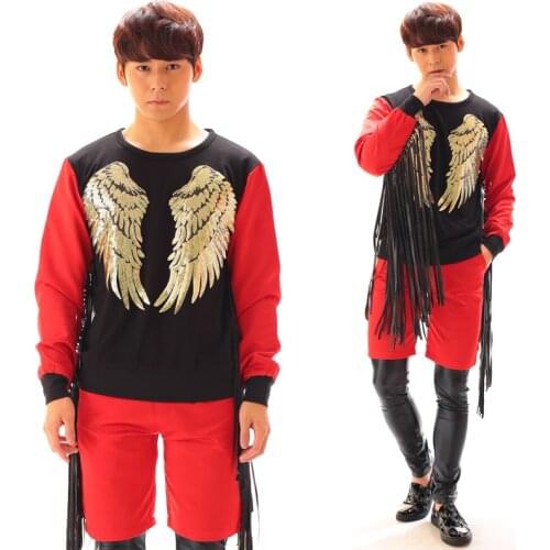 2016 Personality Men catwalk shows long sleeve shirt Costumes Nightclub DJ Male Singer Tassels Suit Stage dance performance wear