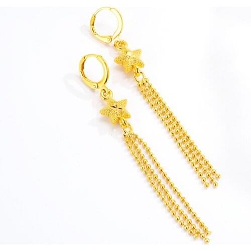 EXQUISITE STAR DROP EARRING FOR WOMEN WEDDING ENGAGEMENT JEWELRY STARFISH 14K YELLOW GOLD EARRINGS FESTIVE BIRTHDAY GIFT FEMALE