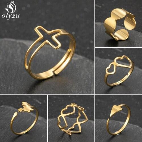 Trendy Adjustable Hollow Cross Heart Rings for Women Female Jewelry Gold Color Round Star Arrow Couple Ring Cocktail Party Gift